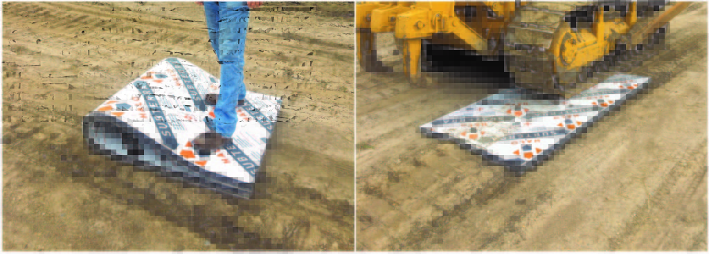 worker standing on Halo® Subterra® and vehicle running over Halo® Subterra® at job site