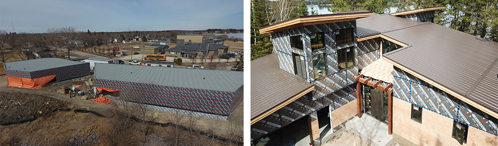 Halo® Exterra® installed on exterior of commercial building and home at a job site