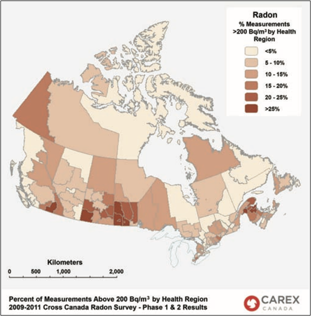 Higher Areas of Radon Concentrations